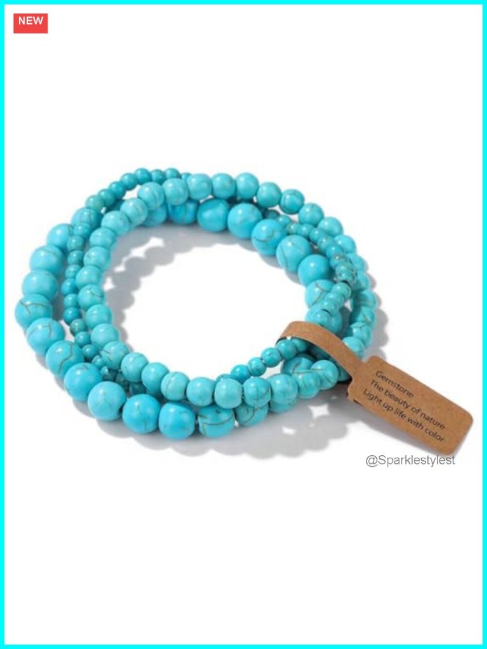 3Pc Natural Turquoise Stone Beaded Stretch Bracelet Set 8mm 6mm 4mm Healing